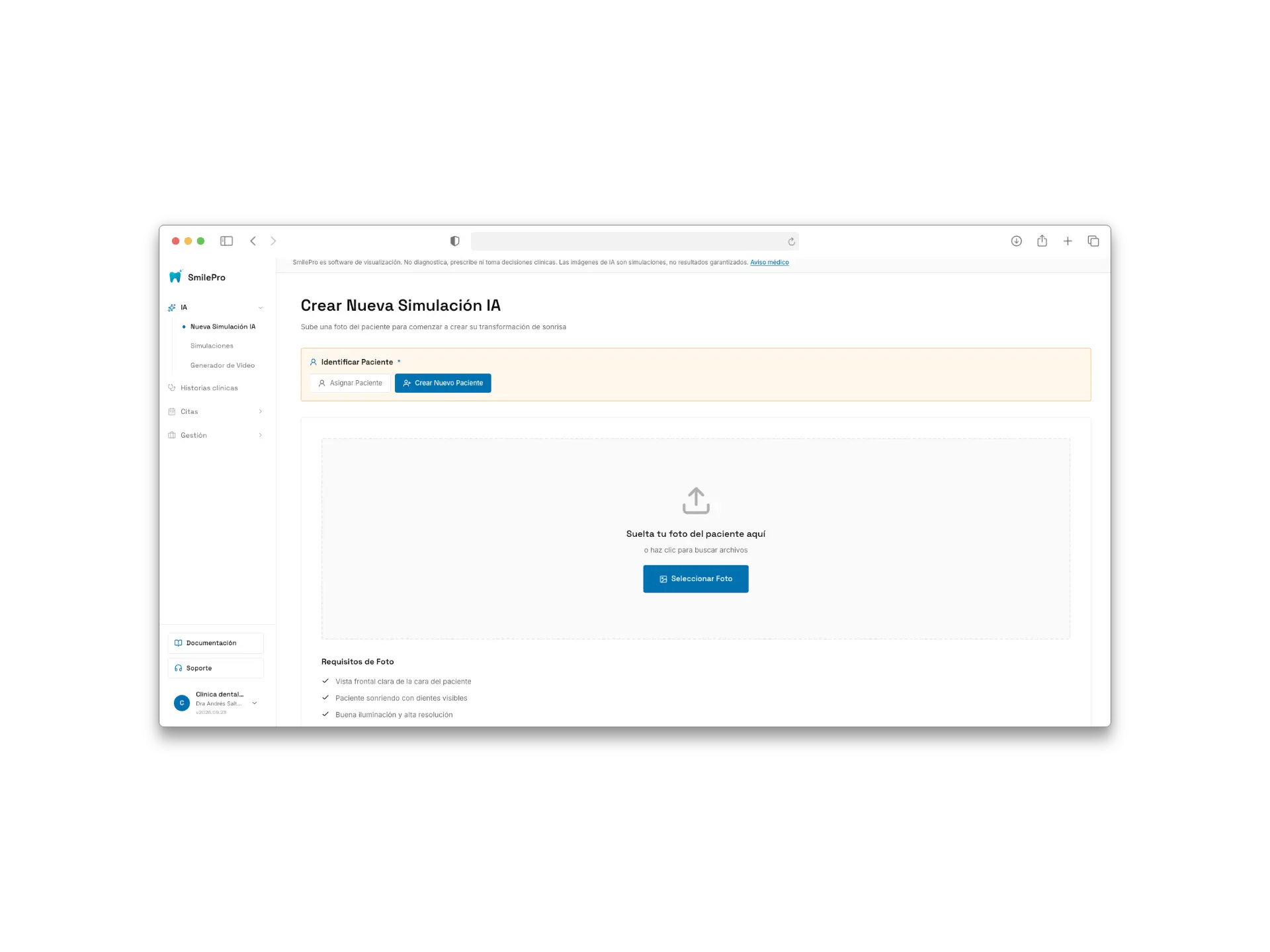 The sidebar with the AI group open, Clinical histories below it and the pinned footer.
